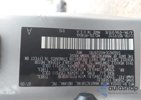 2006 Toyota Sienna Le z USA, uszkodzony, nr VIN 5TDZA23C46S529785